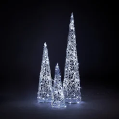 Acrylic LED 3 Cones White 3D Silhouette Christmas Light Decoration - 90/60/45cm