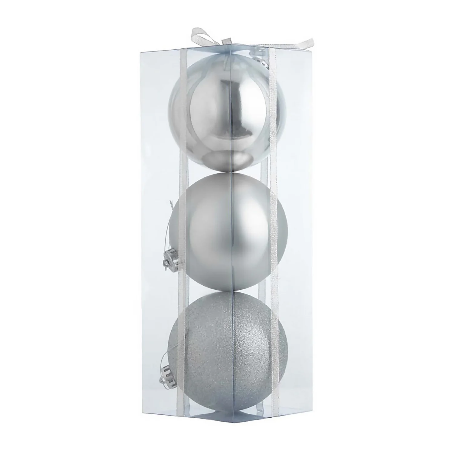 Large Silver Shatterproof Christmas Tree Baubles - Pack Of 3