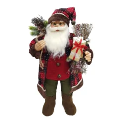Standing Santa In Tartan Coat Christmas Decoration - 80cm