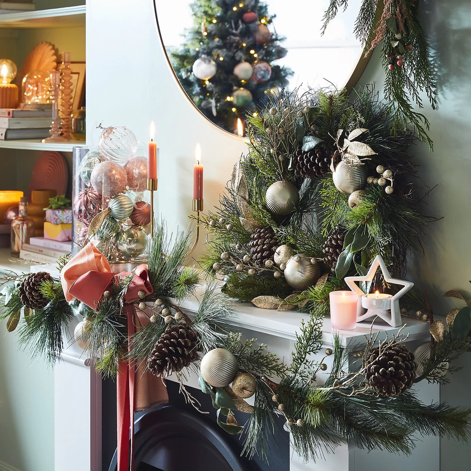 Natural Cone And Gold Bauble Christmas Wreath - 50cm - Image 2