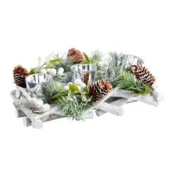 White Berry & Willow Tabletop Christmas 3 Candle Holder - 30cm