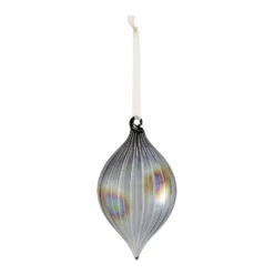 Pewter Iridescent Glass Teardrop Christmas Tree Bauble