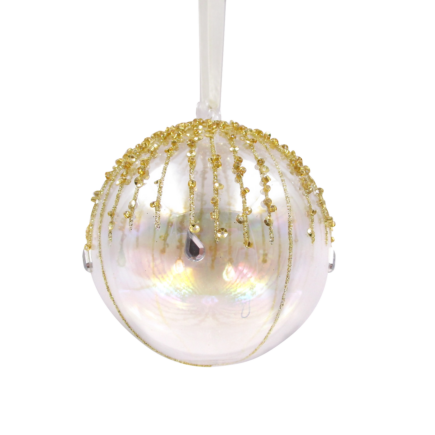 Gold Jewel Top Glass Christmas Tree Bauble - 90mm