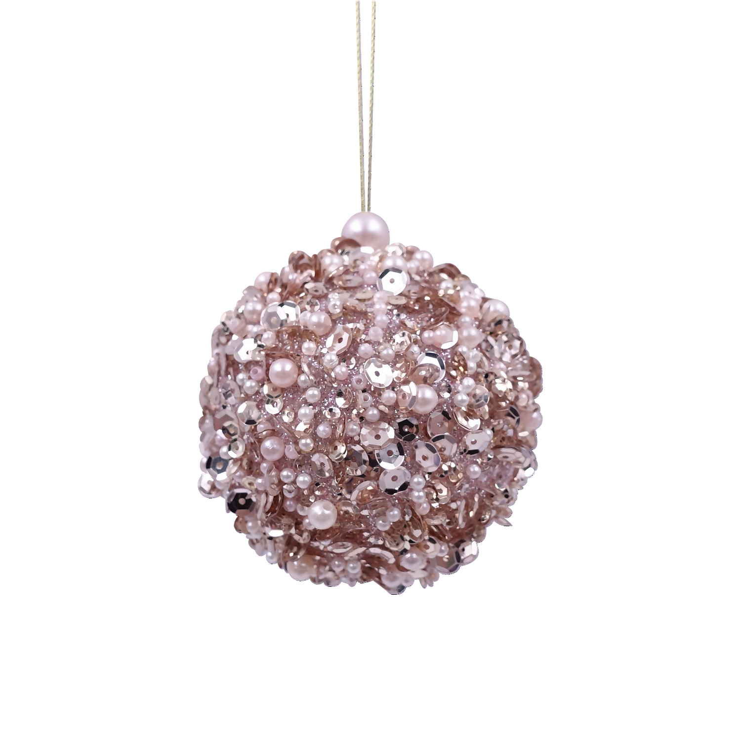 Pink Beaded Pearl Christmas Tree Bauble - 80mm