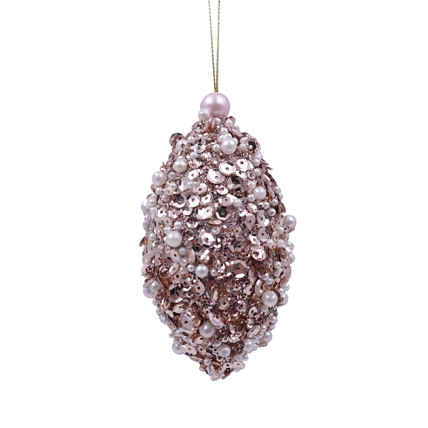 Pink Beaded Pearl Teardrop Christmas Tree Bauble - 80mm