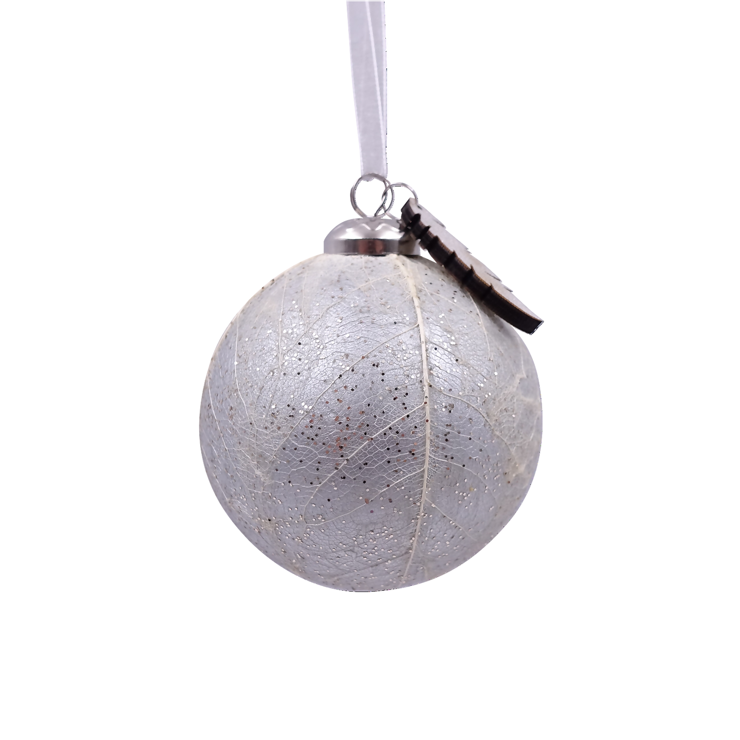 Silver Leaf Textured Christmas Tree Bauble - 90mm