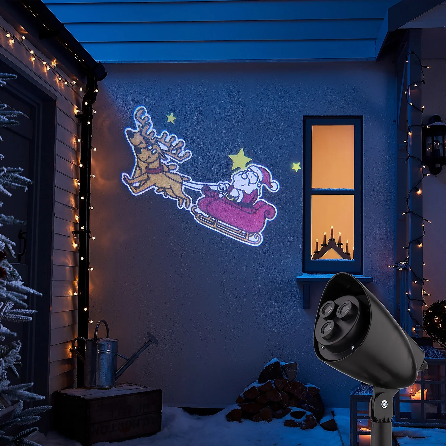 Santa In Sleigh & Reindeer Outdoor LED Christmas Projector - Image 2
