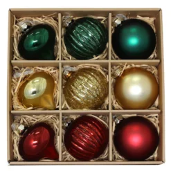 Country Gathering Premium Glass Christmas Tree Baubles - Pack Of 9