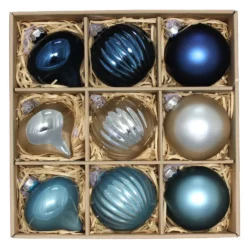 Party Nights Premium Glass Christmas Tree Baubles - Pack Of 9