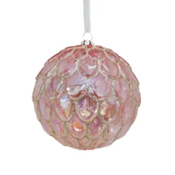 Pink Iridescent Scallop Christmas Tree Bauble - 100mm
